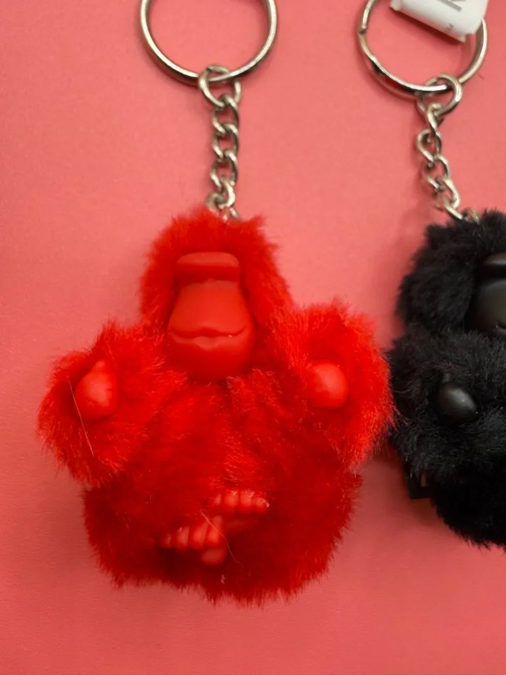 Lot 2 New Kipling Fuzzy Ape Monkey Keychains Key Rings Red Black